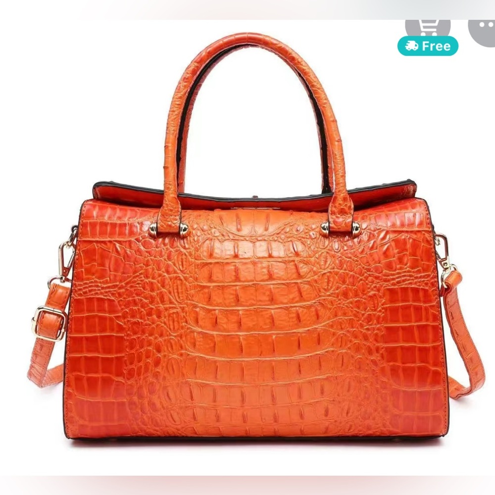 Orange Crocodile Pattern Handbag - image 1